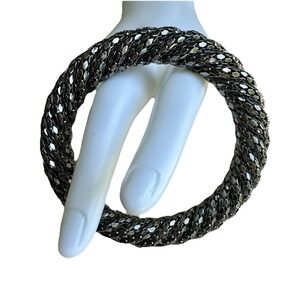 VTG 1970s Bangle Bracelet Size 7.5 Metal Mesh Silver Tone Disco Chic Vibe  Rare